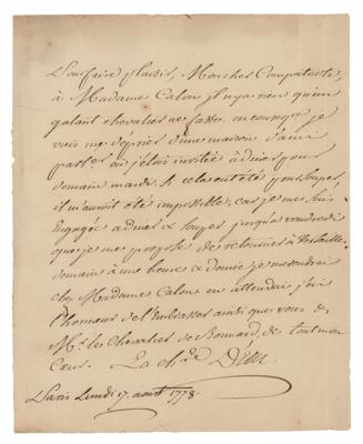 Lot #120 Chevalier d'Éon Autograph Letter Signed