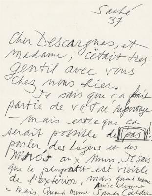 Lot #420 Alexander Calder Autograph Letter Signed - Image 1