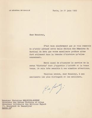 Lot #122 Charles de Gaulle Typed Letter Signed