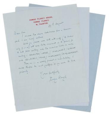Lot #556 Evelyn Waugh (2) Autograph Letters Signed and Signature - Image 4