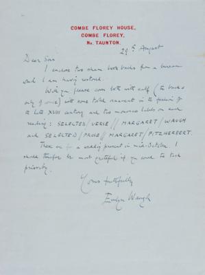 Lot #556 Evelyn Waugh (2) Autograph Letters Signed
