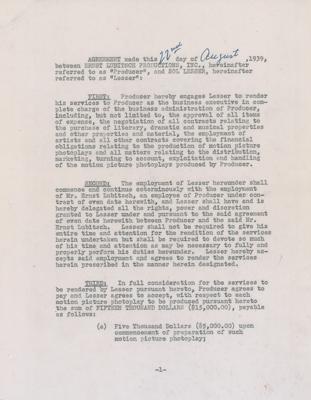 Lot #798 Ernst Lubitsch Document Signed - Image 2