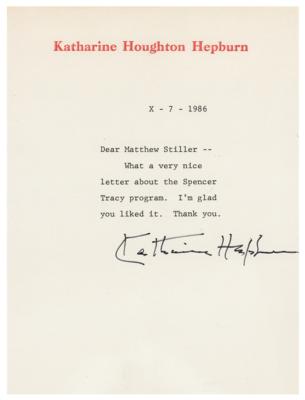 Lot #776 Katharine Hepburn Typed Note Signed - Image 1