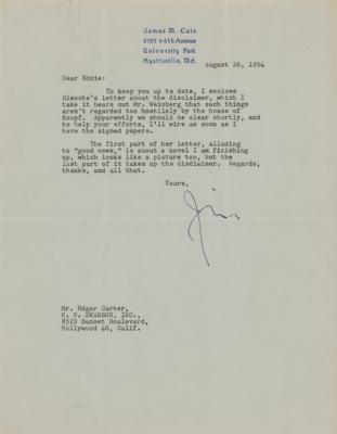 Lot #511 James M. Cain Typed Letter Signed - Image 1