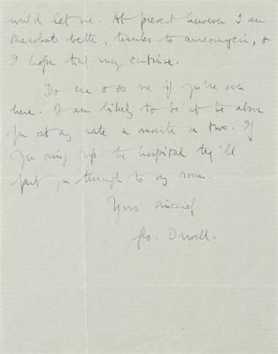 Lot #491 George Orwell Autograph Letter Signed on Deathbed - Image 2