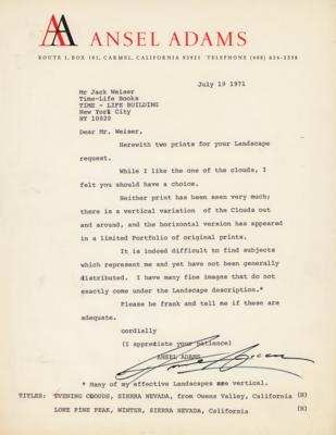 Lot #437 Ansel Adams Typed Letter Signed on Photographs - Image 1