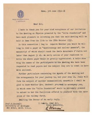 Lot #184 Guglielmo Marconi Typed Letter Signed for Physics Meeting - Image 1