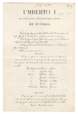 Lot #271 King Umberto I of Italy Document Signed - Image 1