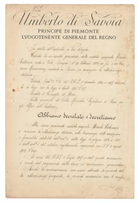 Lot #329 Umberto II of Italy Document Signed - Image 2