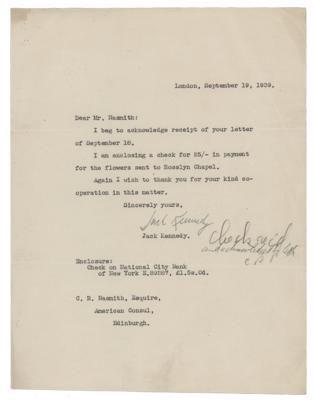 Lot #37 John F. Kennedy Typed Letter Signed on WWII Airman Memorial - Image 1