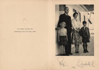 Lot #155 Queen Elizabeth II and Prince Philip Signed Christmas Card (1956) - Image 1
