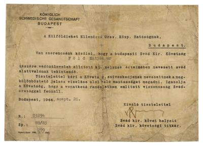 Lot #171 Raoul Wallenberg Document Signed (Schutz-Pass Related)