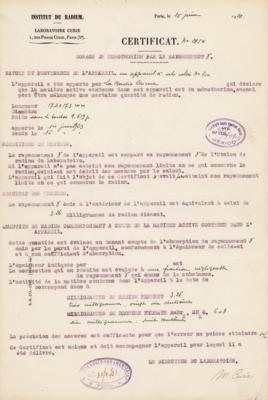 Lot #177 Marie Curie Document Signed on Radioactivity - Image 1