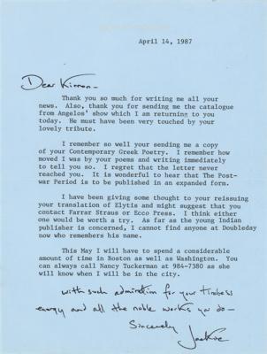 Lot #84 Jacqueline Kennedy Typed Letter Signed on