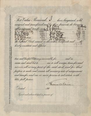 Lot #178 Thomas Edison Twice-Signed Stock Certificate - Image 2