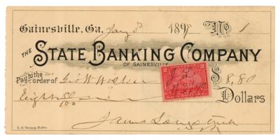 Lot #365 James Longstreet Signed Check - Image 1