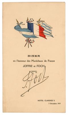 Lot #363 Ferdinand Foch Signed Menu (1919)