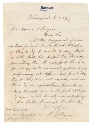 Lot #172 P. T. Barnum Autograph Letter Signed