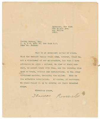 Lot #25 Theodore Roosevelt Typed Letter Signed on WWI - Image 1