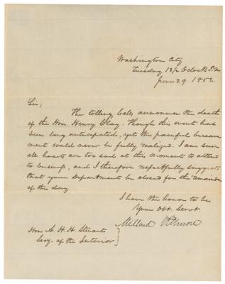 Lot #10 Millard Fillmore Letter Signed as President on Death of Clay - Image 1