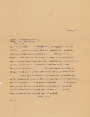 Lot #97 Theodore Roosevelt Letter Signed on Armenian Genocide - Image 1