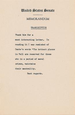 Lot #38 John F. Kennedy Handwritten Note with Dante Quote - Image 2