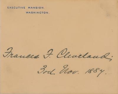 Lot #58 Frances Cleveland Signed White House Card