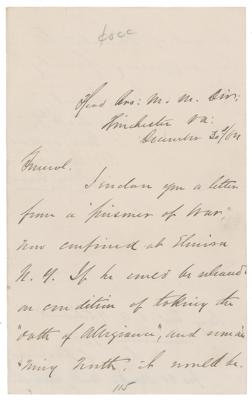 Lot #376 Philip H. Sheridan Letter Signed on Prisoner of War - Image 1