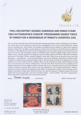 Lot #570 Beatles: McCartney, Harrison, and Starr Signed 1963 Program to Ringo's Neighbor - Image 4