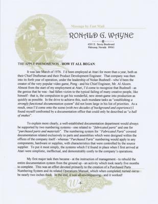 Lot #8038 Ronald Wayne Signed Limited Edition Typed Manuscript