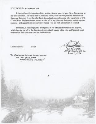 Lot #8038 Ronald Wayne Signed Limited Edition Typed Manuscript - Image 6