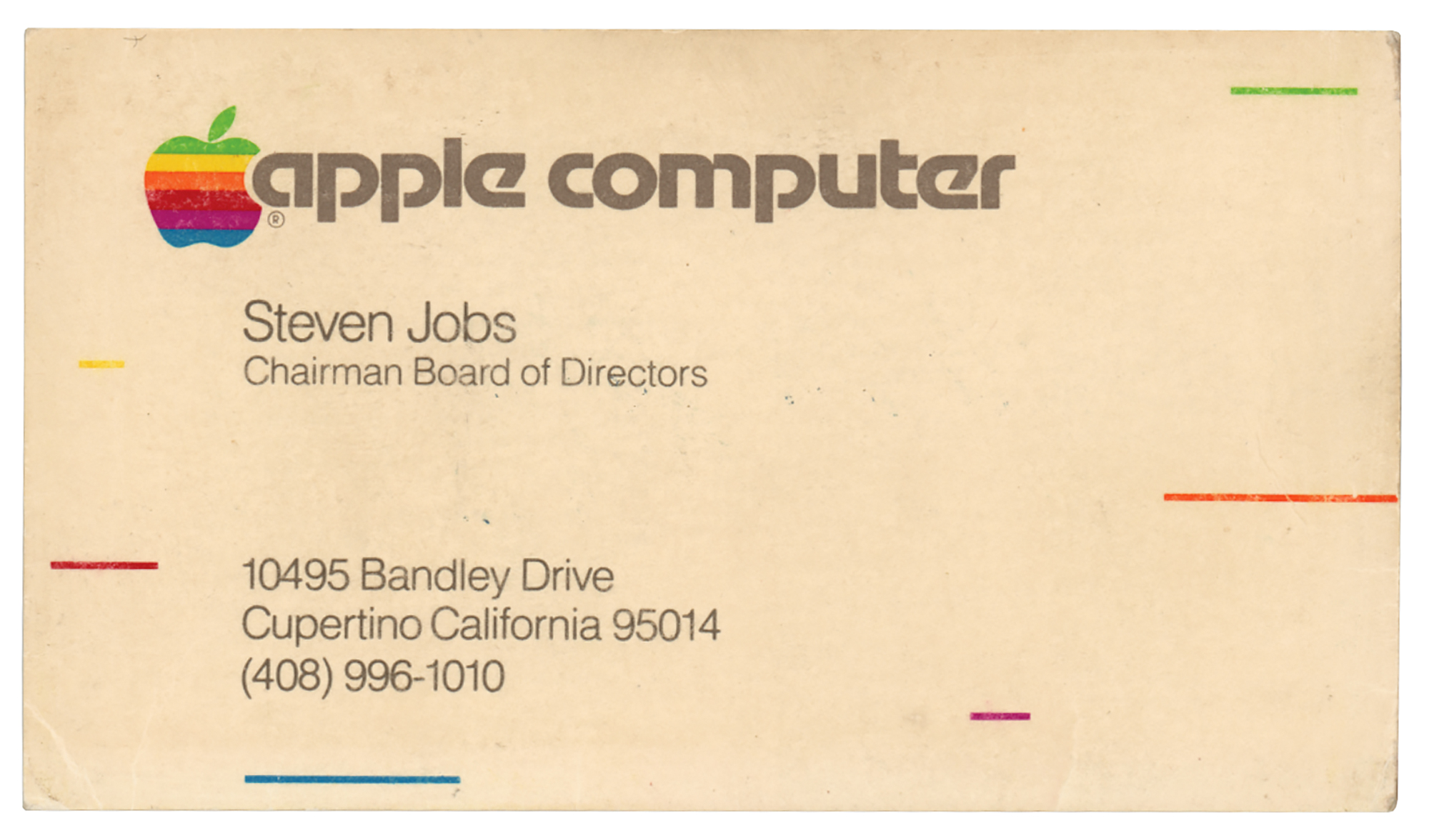 Lot #8006 Steve Jobs Apple Business Card (c. 1983)
