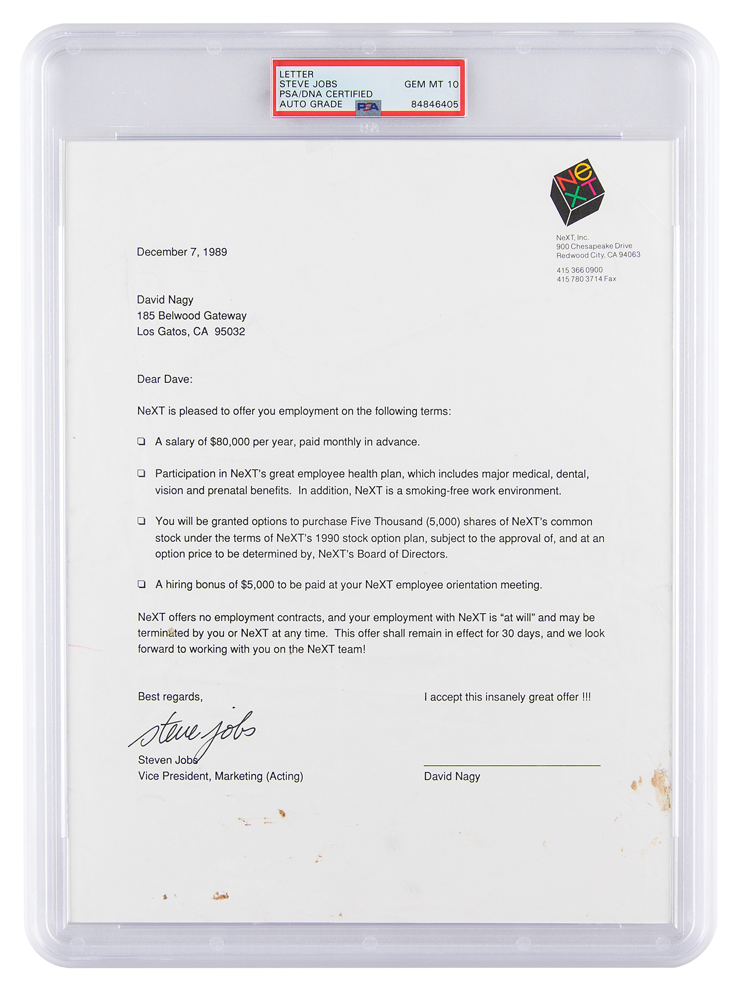 Lot #8057 Steve Jobs Typed Letter Signed - PSA GEM MINT 10