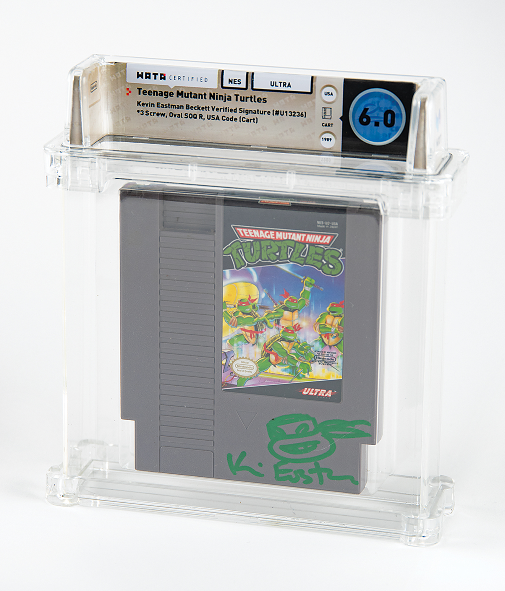 Lot #8049 Teenage Mutant Ninja Turtles - Nintendo (NES) Cartridge Signed by Kevin Eastman - Wata 6.0