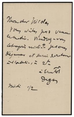 Lot #363 Edgar Degas Autograph Letter Signed