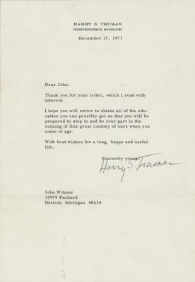 Lot #103 Harry S. Truman Typed Letter Signed