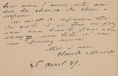 Lot #373 Claude Monet Autograph Letter Signed - Image 3