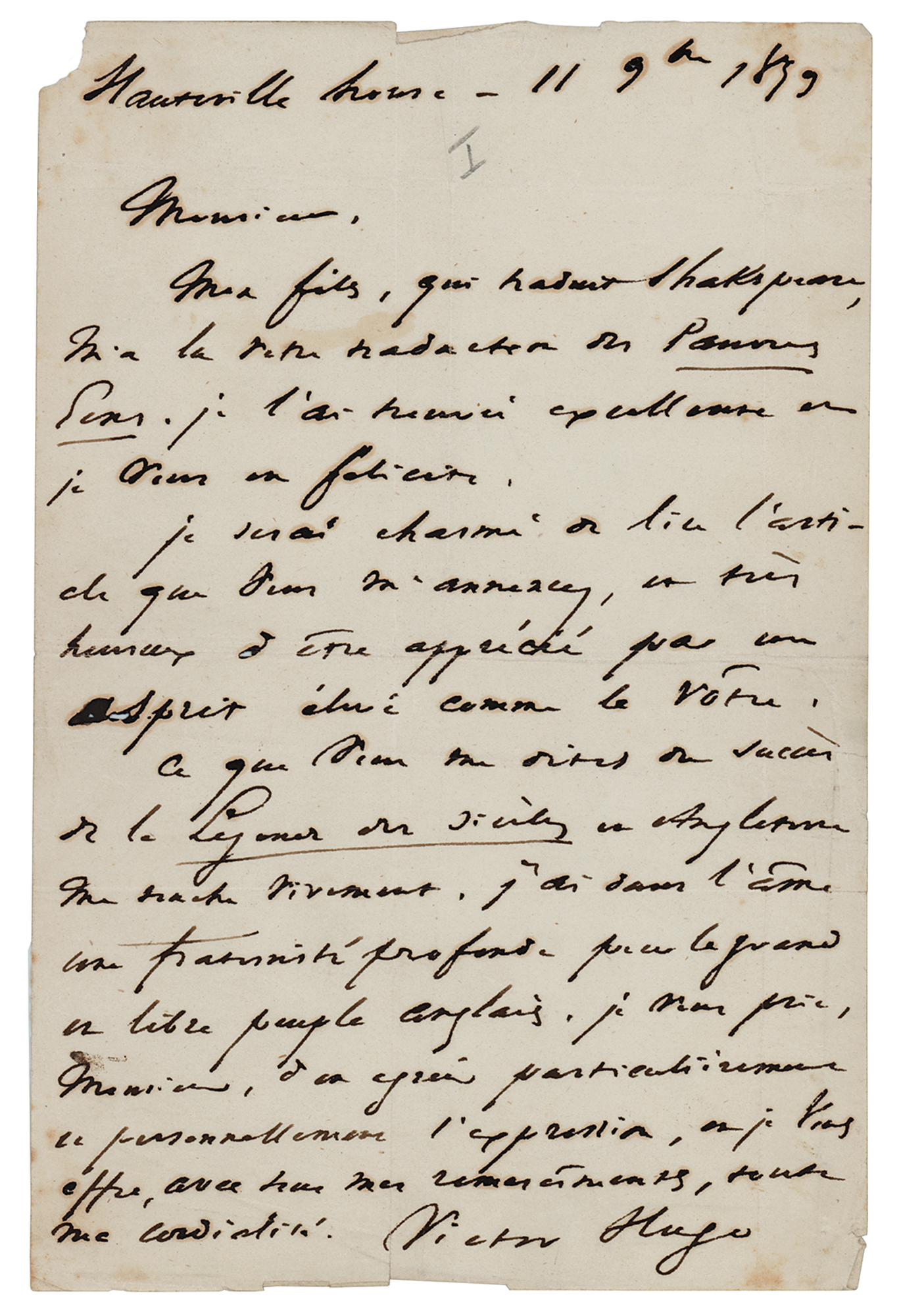 Lot #430 Victor Hugo Autograph Letter Signed