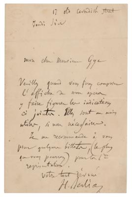 Lot #595 Hector Berlioz Autograph Letter Signed - Image 1