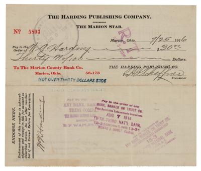 Lot #70 Warren G. Harding Document Signed