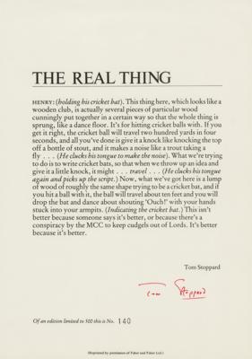 Lot #502 Tom Stoppard Signed Broadside for 'The Real Thing' - Image 1
