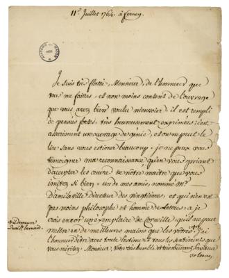 Lot #447 Voltaire Letter Signed on Literary Work