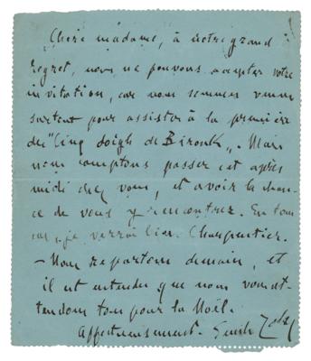 Lot #449 Emile Zola Autograph Letter Signed