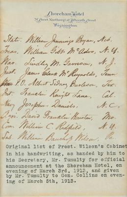 Lot #19 Woodrow Wilson Handwritten List of Cabinet Secretaries - Image 2