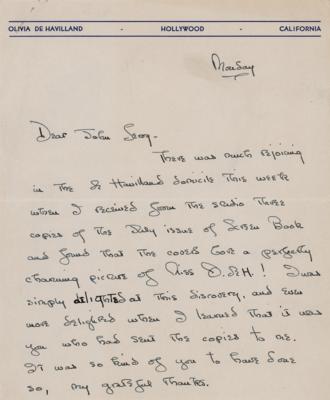 Lot #804 Olivia de Havilland Autograph Letter
