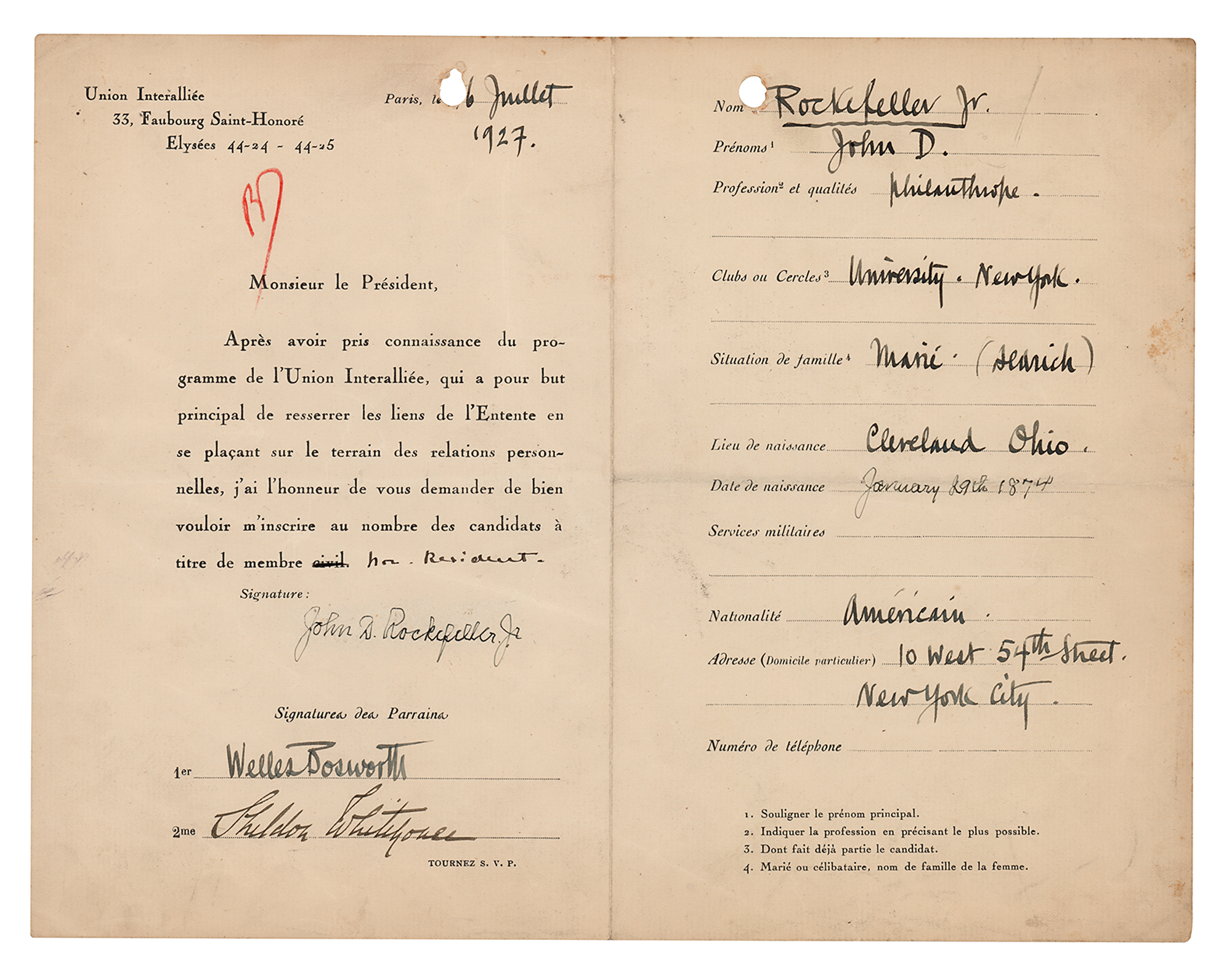 John D. Rockefeller, Jr. Document Signed | RR Auction