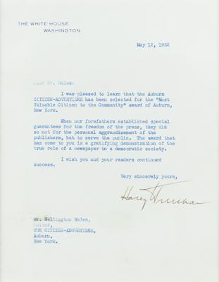 Lot #24 Harry S. Truman Typed Letter Signed as President
