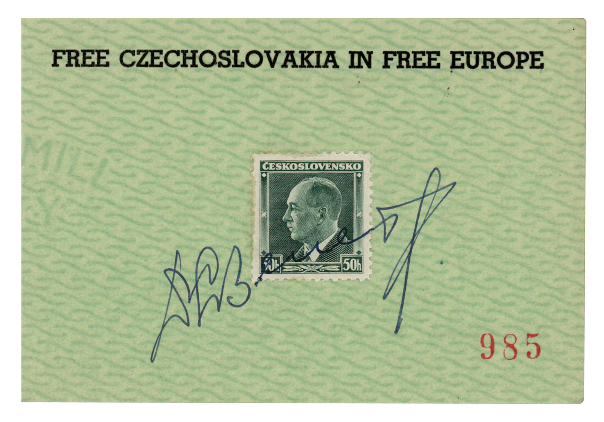 Lot #149 Edvard Benes Signed Stamp