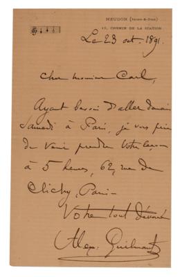 Lot #628 Alexandre Guilmant Autograph Letter Signed - Image 1