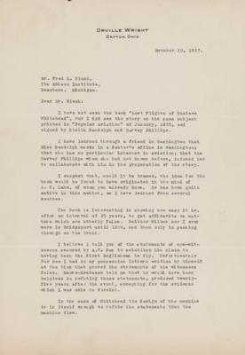 Lot #301 Orville Wright Typed Letter Signed on Early Flying Machine